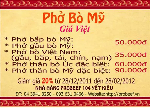 Phở bò Mỹ giá Việt tại nhà hàng Probeef