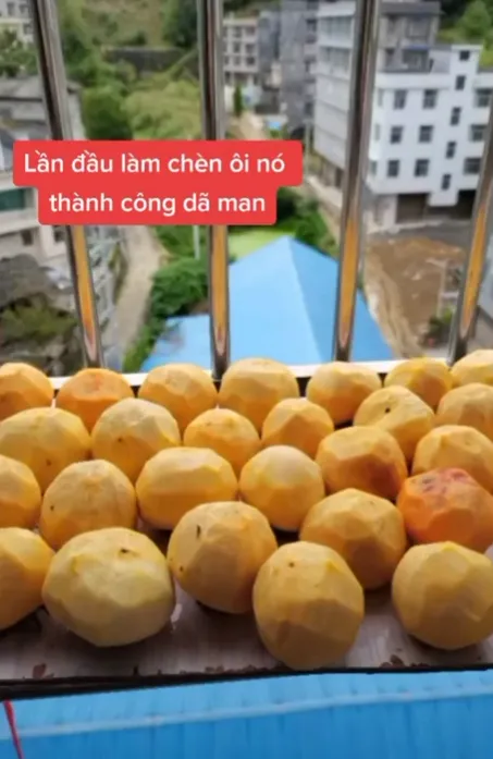 Tranh thủ lúc vào mùa, cô nàng tập tành làm hồng treo gió nhưng thành quả sau vài ngày chờ đợi nhìn mà tuyệt vọng