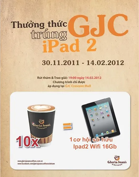 Uống Gloria Jean’s Coffees rinh Ipad 2